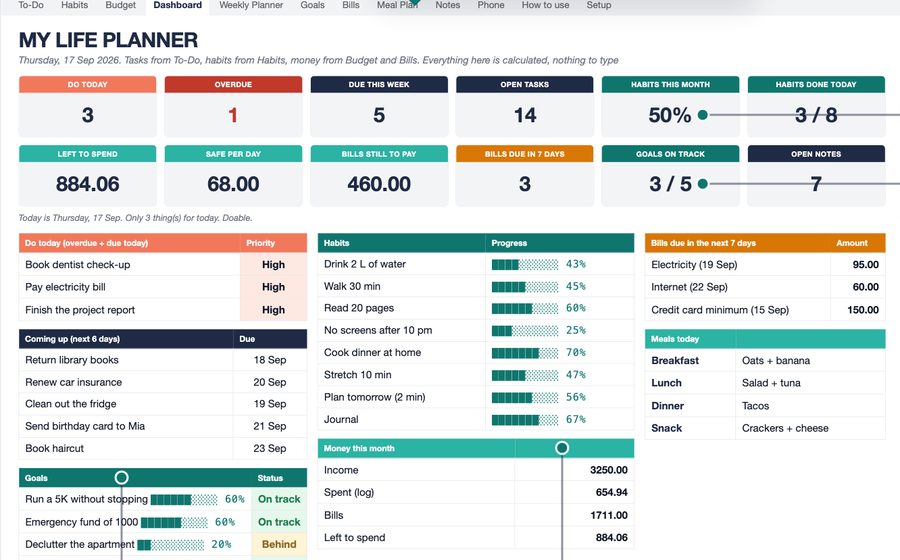 Planner spreadsheets